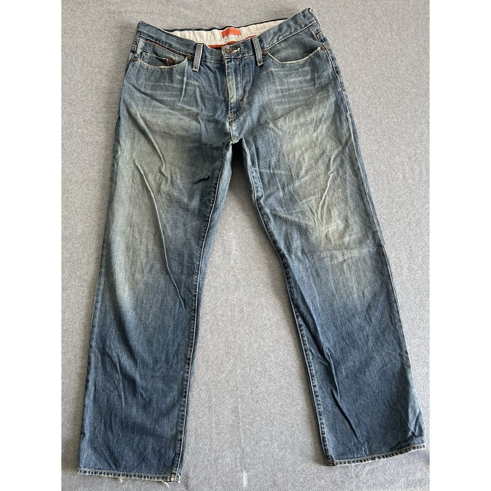 Marc Ecko Vtg Denim Jeans Mens 33x32 Distressed Orange Threads Relaxed‎ 90s Y2K